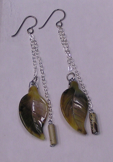 hypoallergenic jasper leaf bead dangle earrings