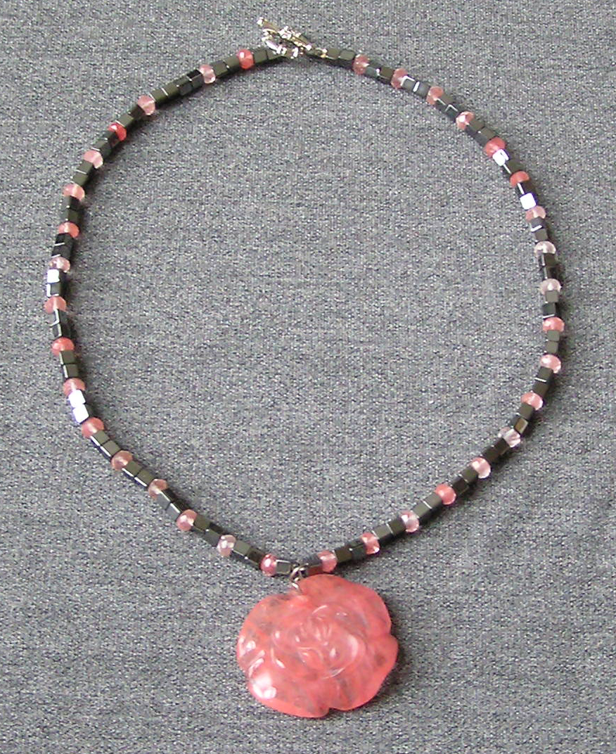 hematite and cherry quartz necklace
