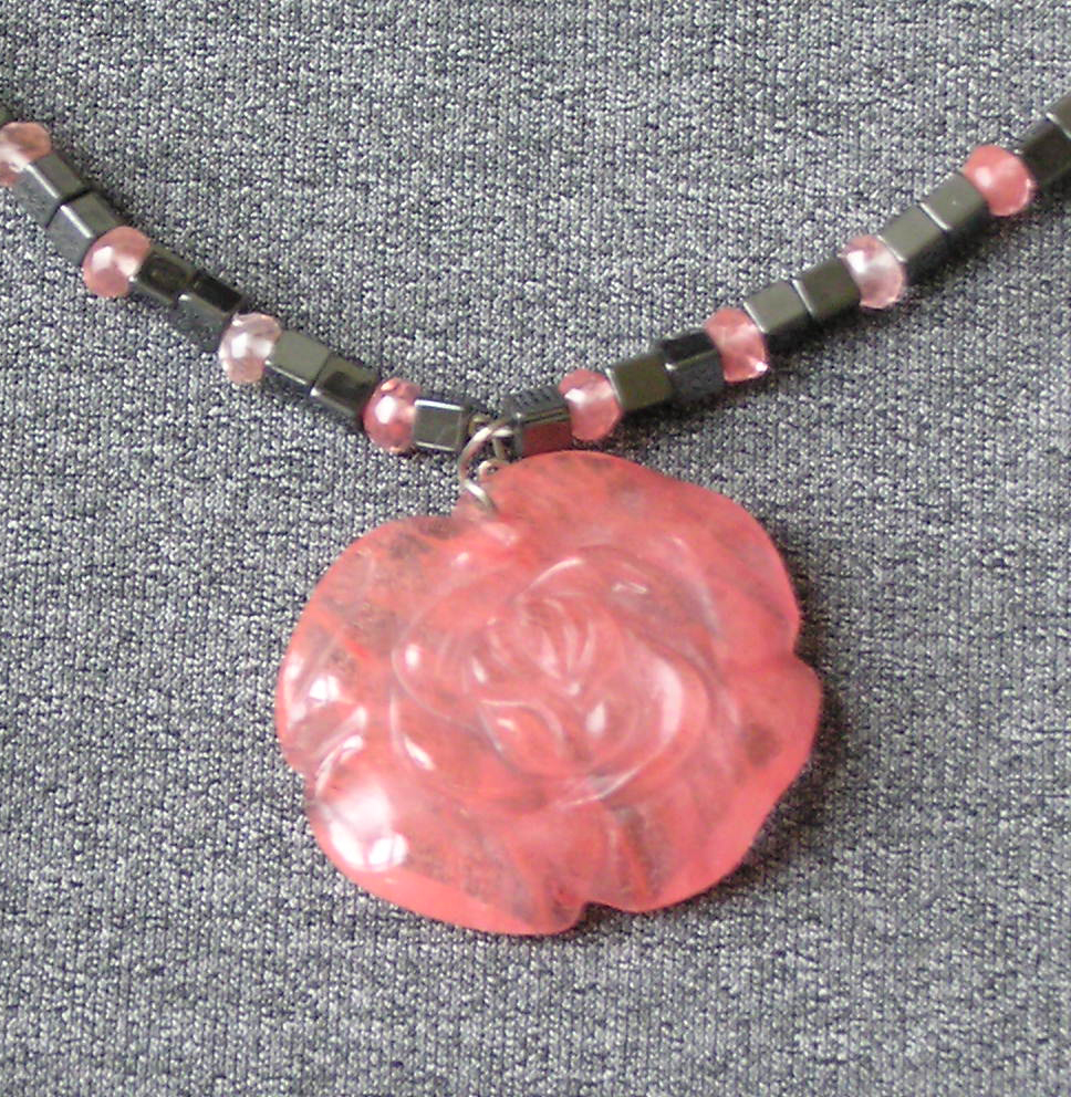 hematite and cherry quartz necklace