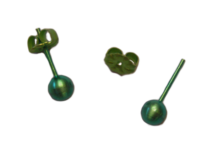 5mm anodized green titanium ball post earrings