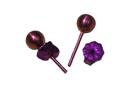 anodized pink 5mm titanium ball post earrings