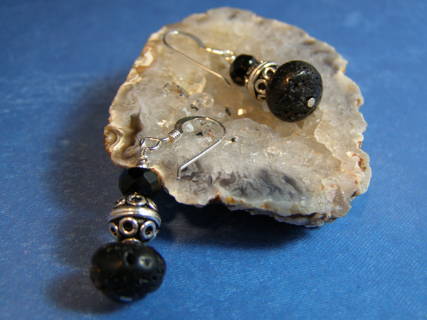 designer lava and black onyx earrings
