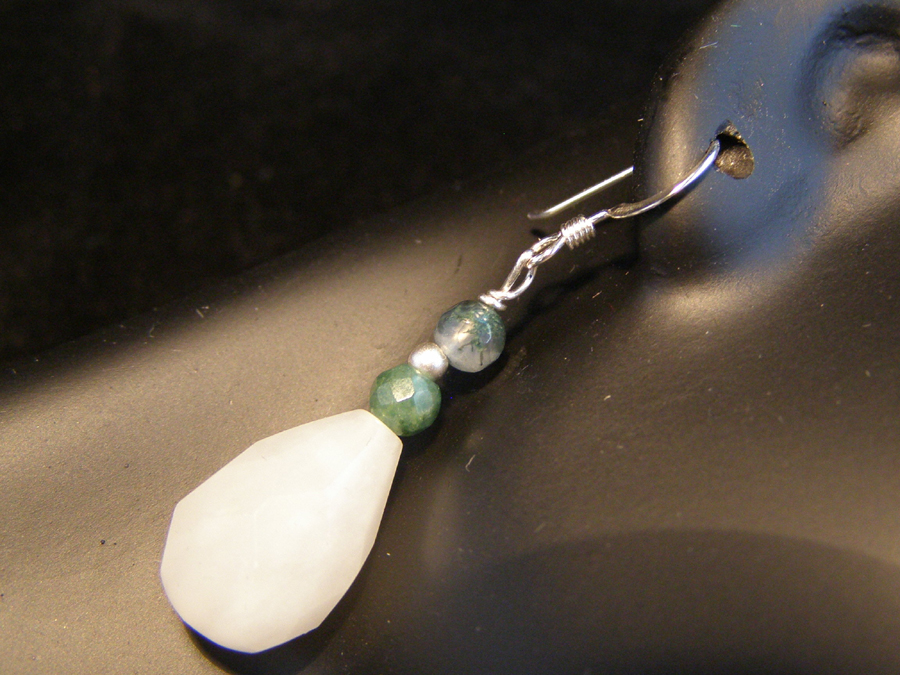 designer white quart moss agate earrings