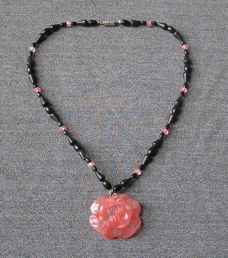 cherry quartz and soapstone necklace