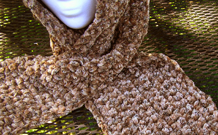 tan patterned chenille crochet scarf
