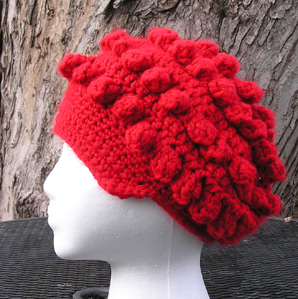 custom bubble crochet hat side view