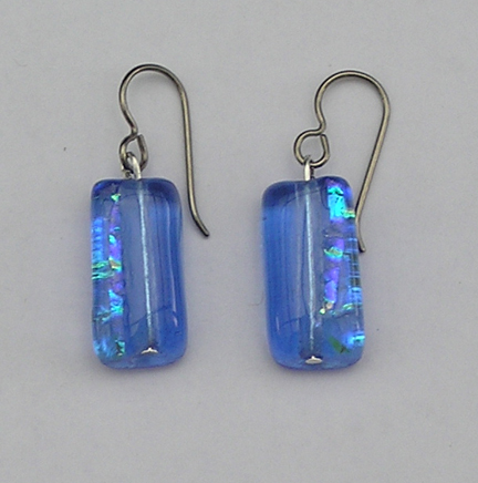 sky blue dichroic glass  hypoallergenic earrings