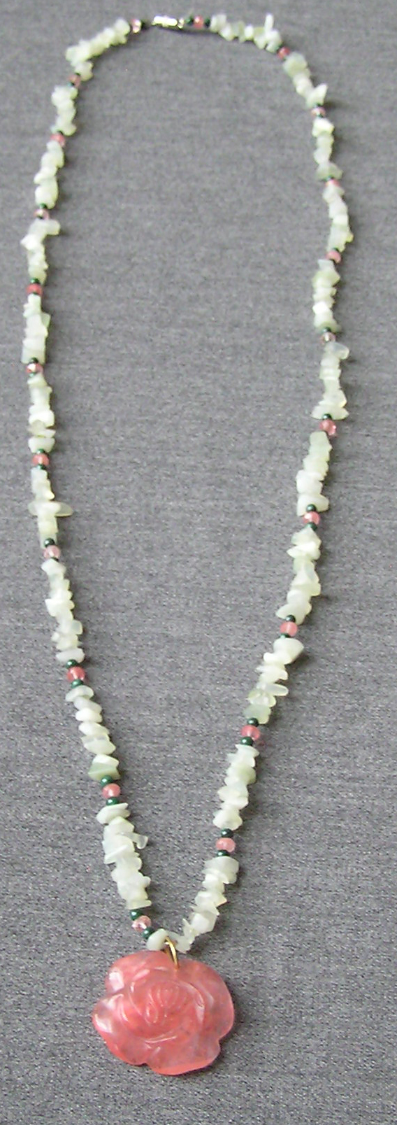 jade malachite and cherry quartz necklace