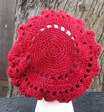 custom eleanor crochet hat in red sparkle