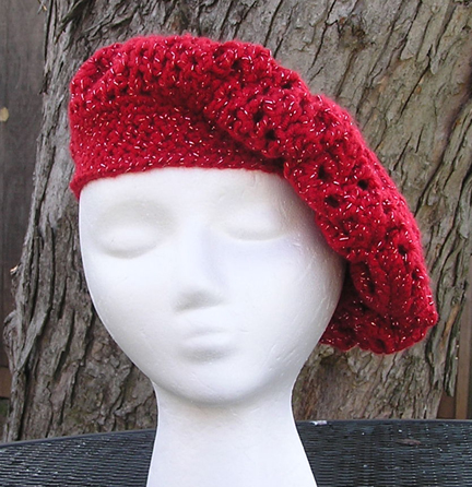 custom eleanor crochet hat in red sparkle
