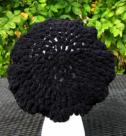 chenille beret style crocheted hat