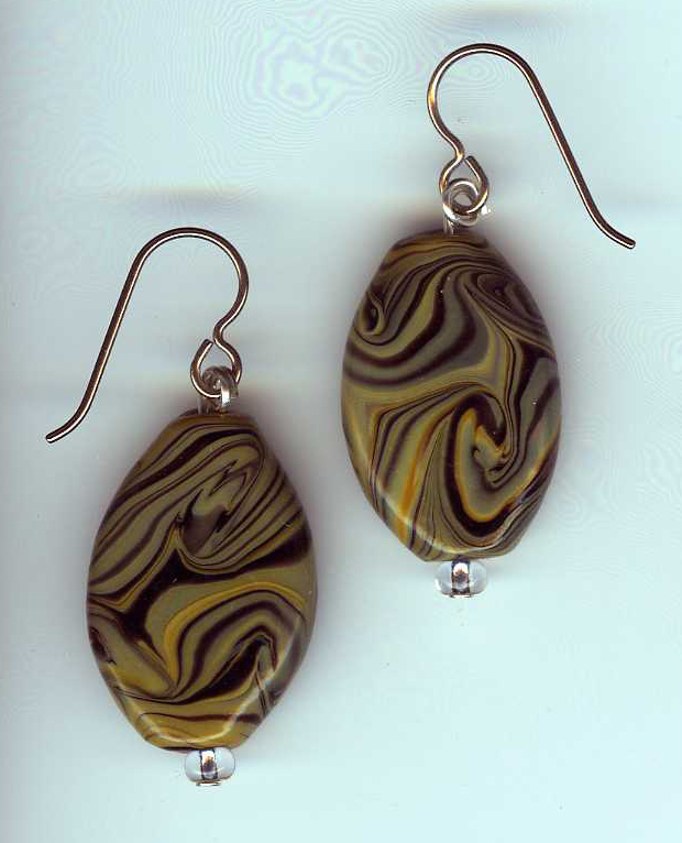 hypoallergenic Moss Green Swirl Lampwork Bead Earrings
