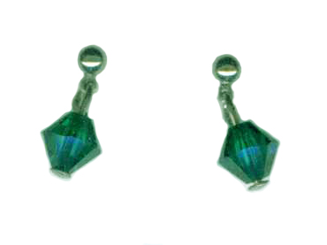 3mm titanium ball post earrings with green Swarovski Crystal drops