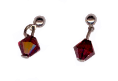 3mm titanium ball post earrings with red Swarovski Crystal drops