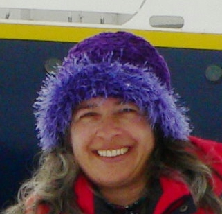 custom purple chenille and faux fur crocheted hat
