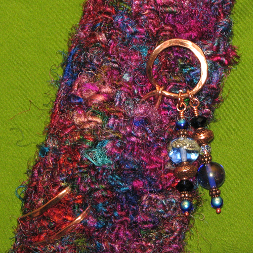beaded copper shawl pin by Two Iguanas Glass