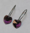 Titanium sleeper earrings with Amethyst swarovski hearts