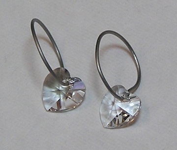titanium sleeper earrings with swarovski crystal heart beads