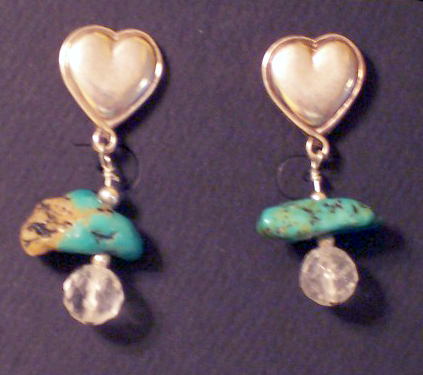 designer turquoise heart post earrings