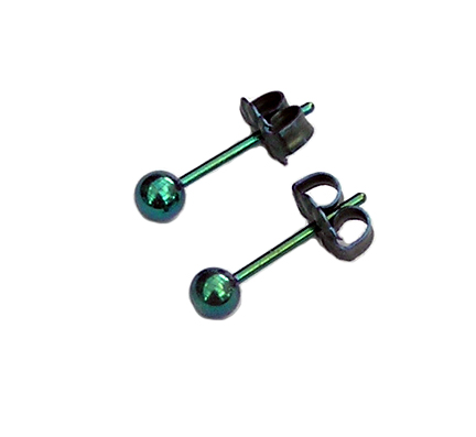 3.5mm anodized green titanium ball post earrings