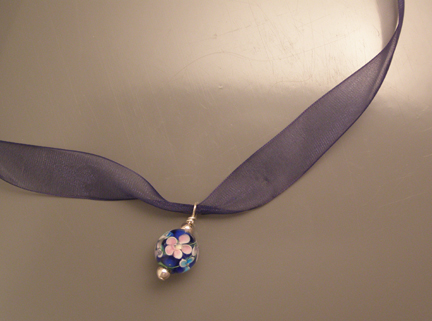 designer japanese lampwork bead organza ribbon necklace