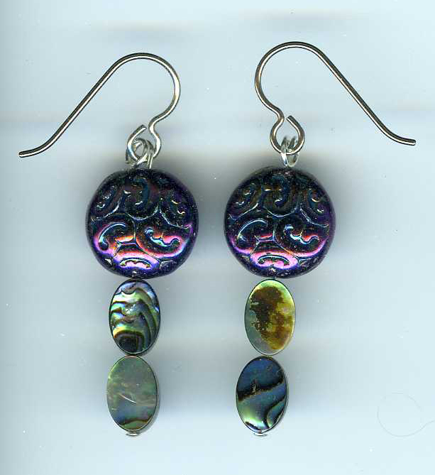 Czech glass and abalone  Hypoallergenic Earrings