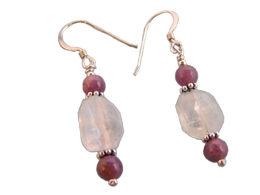 hypoallergenic moonstone and star ruby earrings