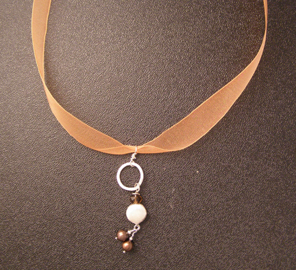 designer bronze pearl organza ribbon necklace