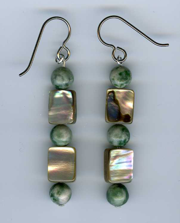Tree agate and abalone  Hypoallergenic Earrings
