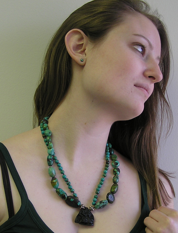 designer turquoise and tektite necklace