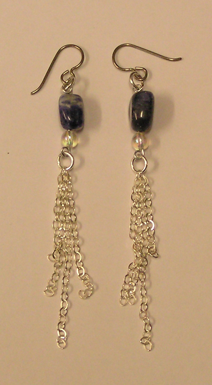 Handcrafted sodalite silver chain hypoallergenic dangle earrings