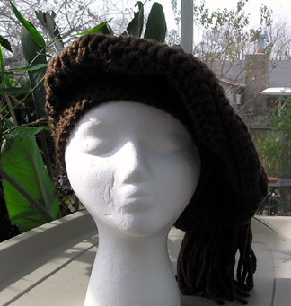 Custom Crochet Beret in brown view 1