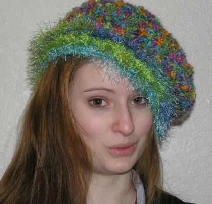 boucle and fun fur handcrafted crocheted hat