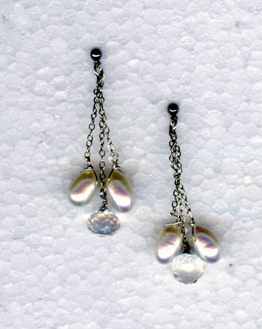 hypoallergenic pearl and quartz earrings