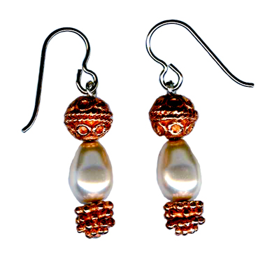 hypoallergenic copper and  pearl dangle earrings