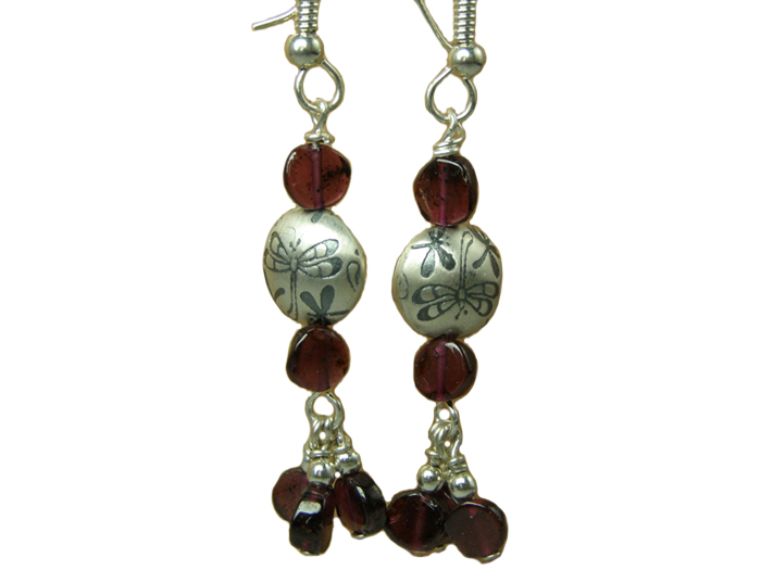 hypoallergenic dragonfly garnet  earrings