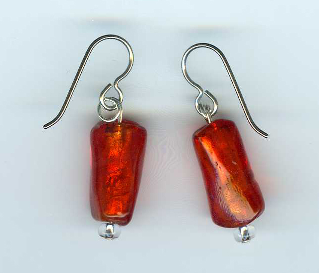 hypoallergenic Metallic Red Glass Earrings