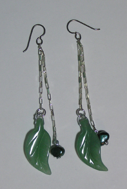 hypoallergenic aventurine leaf dangle earrings