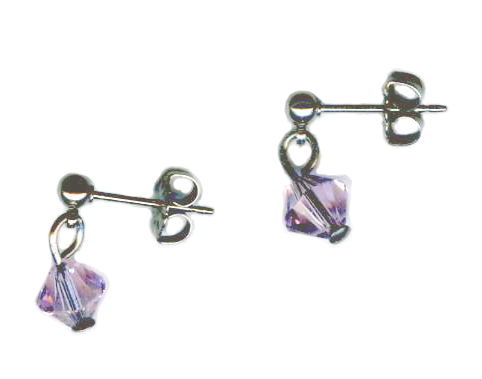 3mm titanium ball post earrings with violet Swarovski Crystal drops
