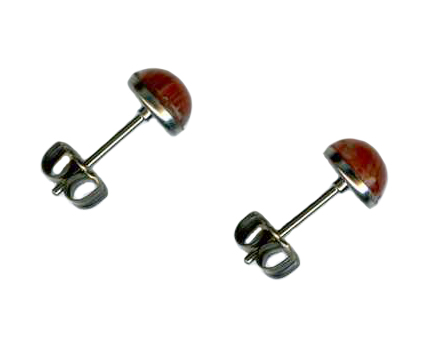 6mm red lace agate cab titanium post earrings