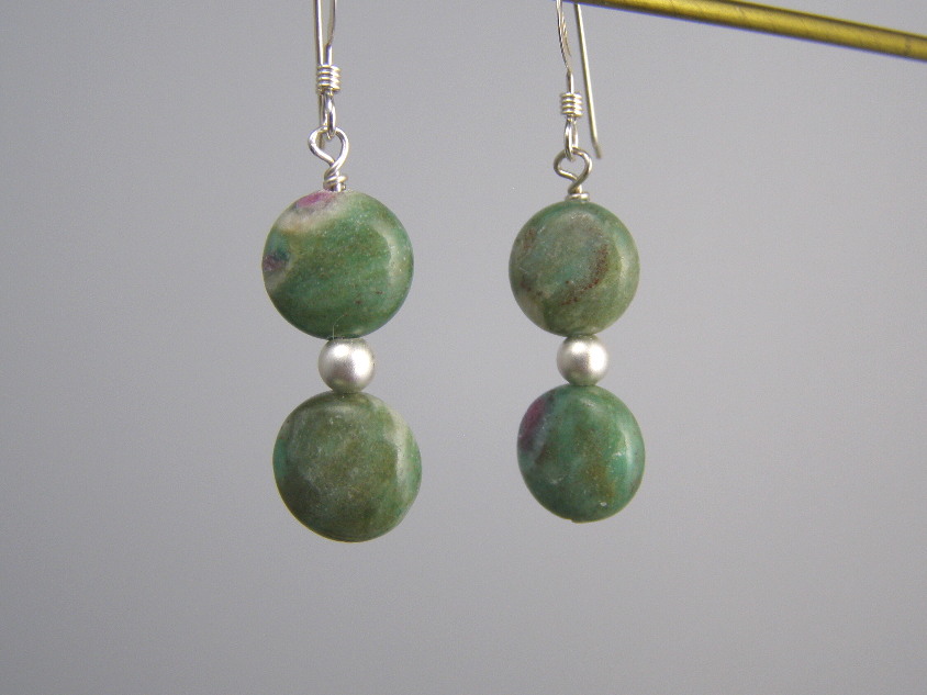 handcrafted hypoallergenic ruby in zoisite  earrings