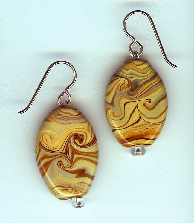 hypoallergenic Tan swirl lampwork bead earrings