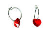 titanium sleeper earrings with red swarovski heart beads